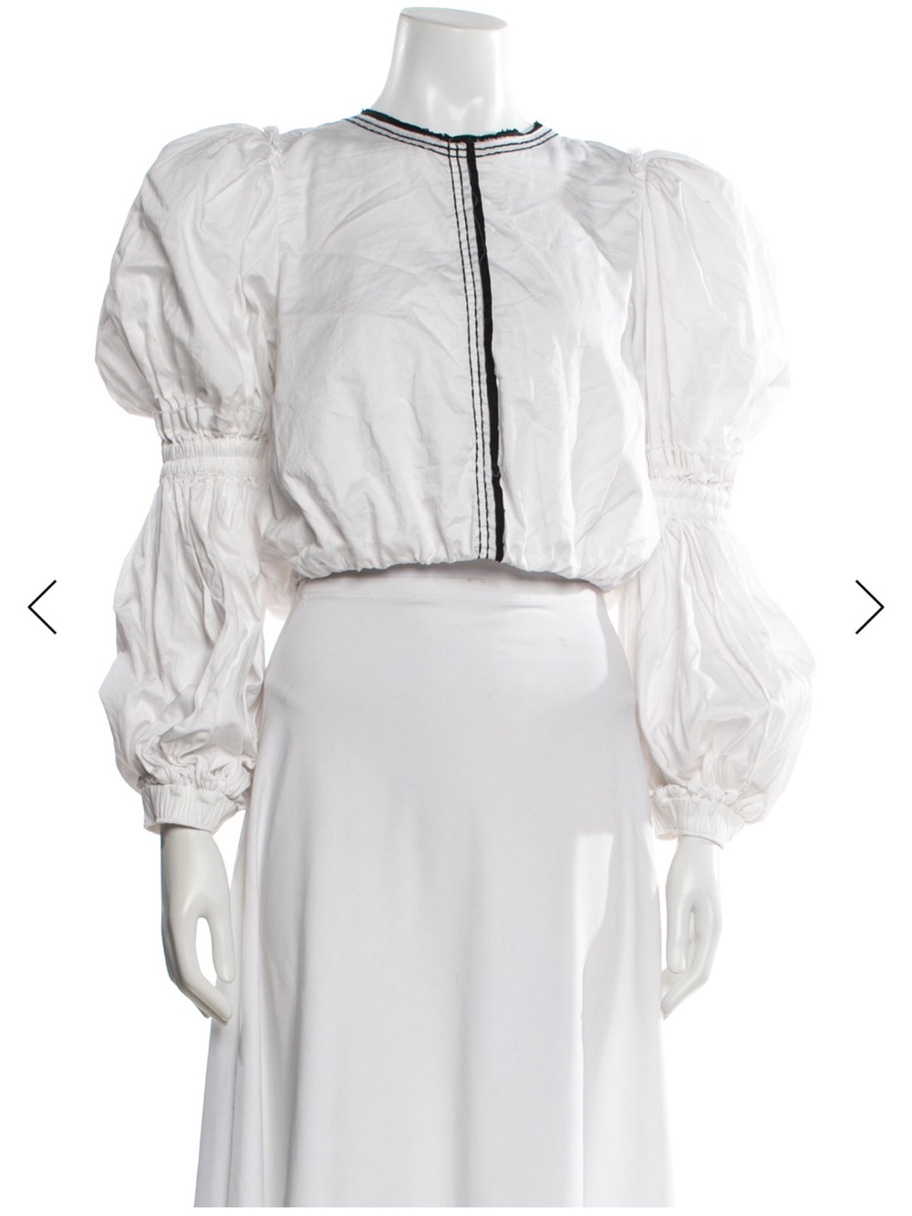Aje White Puff-Sleeve Cropped Blouse with Black Trim USA small